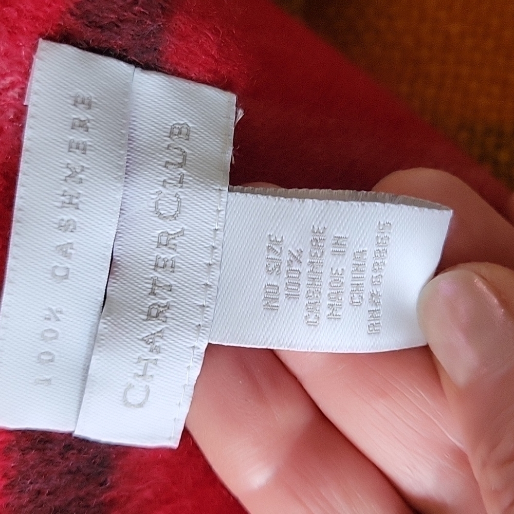 Cashemere Charter Club Exploded Signature Red Plaid Soft Scarf Fringe Holiday - Picture 12 of 14